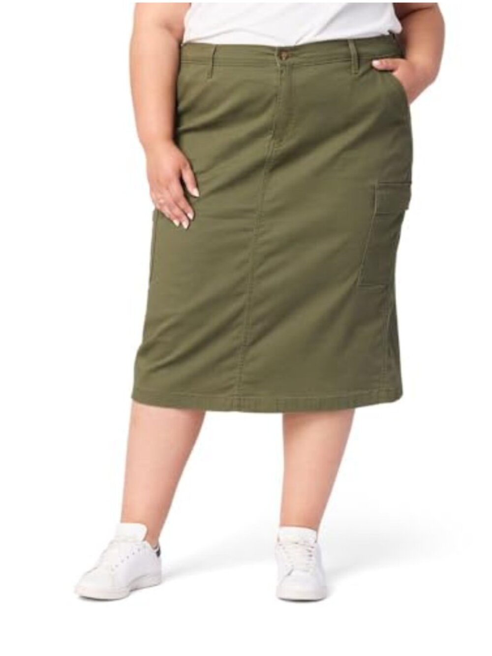 Womens Everyday Cargo Midi Skirt Mid Rise Straight Hem Utility